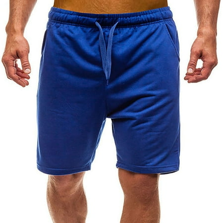 Glisme Men Shorts Casual Plus Size Drawstring Loose Beach Shorts Solid Color Sports Shorts Knee-Length Pants For Men Trip Work Camping Fishing Golf Blue
