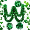 thumbnail image 3 of 1Pack Total 6.6 FT St. Patrick's Day Tinsel Garland Shamrock Clover Green Tinsel Garland St Patricks Day Decorations Metallic Twist Garland for Irish Party Outdoor Indoor Window Home Tree Decoration, 3 of 7