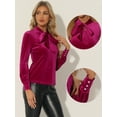 thumbnail image 2 of Unique Bargains Women's Retro Velvet Tie Neck Long Sleeve Work Blouse Top XL Hot Pink, 2 of 6