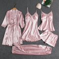 thumbnail image 1 of Conjunto de ropa de casa fina de manga larga de seda helada para mujer, ropa de dormir Sexy con cuello en V, bata de baño de talla grande incluida, conjunto de cinco piezas, 1 of 5