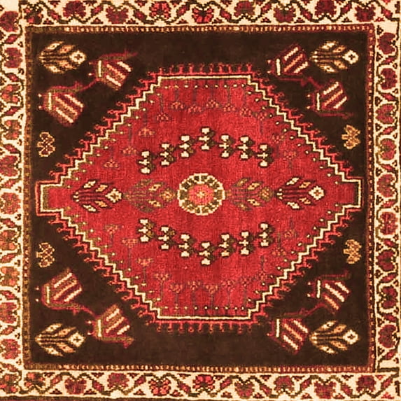 Ahgly Company Machine Washable Indoor Square Persian Orange Traditional Area Rugs, 8' Square