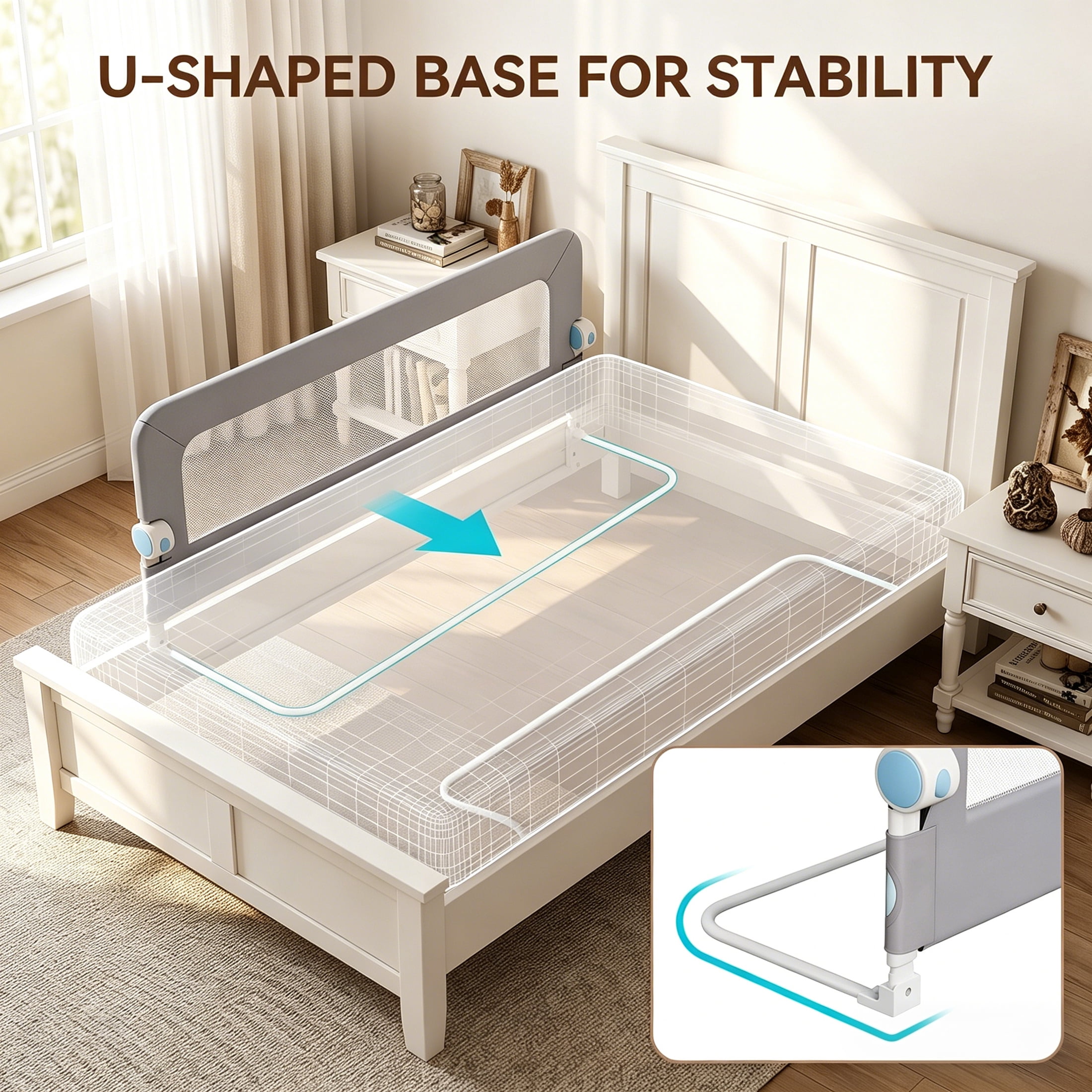 Haelhorneger Bed Rails for Toddlers, Baby Bed Rail Guard Foldable Toddler Bed Rail (Gray, 1.1m Sizes)