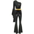 thumbnail image 3 of TiaoBug Women 70s Disco Costume One Shoulder Long Sleeve Bell Bottom Hippie Club Jumpsuit Black 3XL, 3 of 5