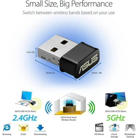 ASUS - Dual-Band AC1200 USB Network Adapter - Black
