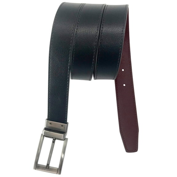Reversible Leather Belt, Black and Dark Brown Options, Matte Silvertone Buckle, Adjustable Belt, 100% Leather - Measures 32"-42"