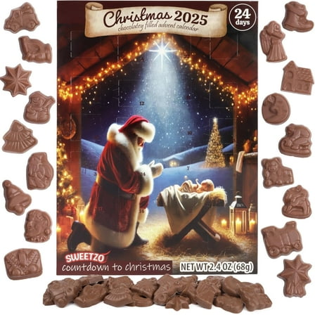 2025 Nativity Advent Calendar, Countdown to Christmas, 24 Day Chocolatey Candy, 2.4 Ounces