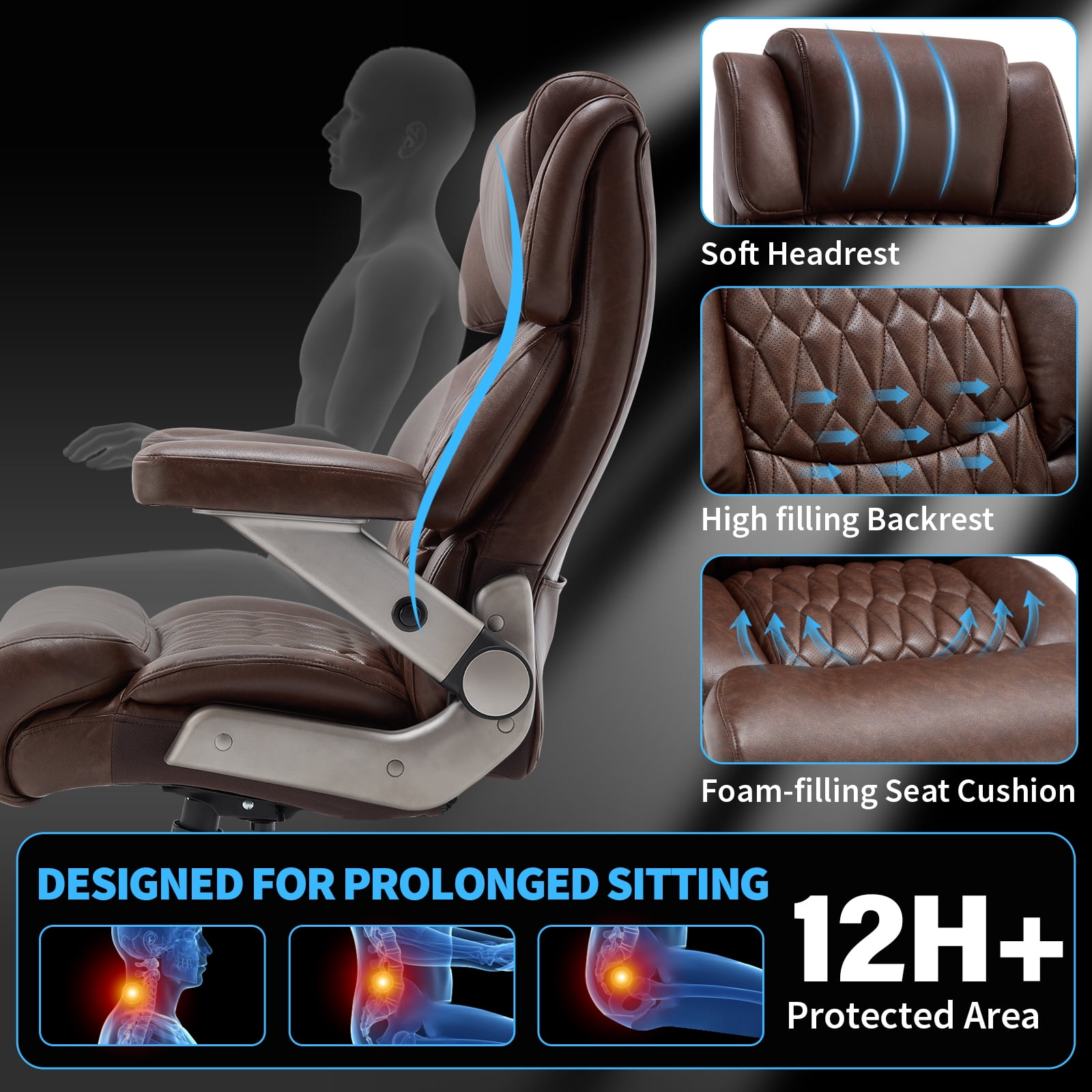Big and Tall Office Chair 700lbs, High Back Executive Desk Chair with Adjustable 3D Arms&Lumbar Support for Back Pain, Heavy Duty Computer Chair with Strong Mental Base&Dual Rubber Wheels