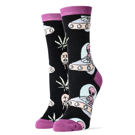 Oooh Yeah Women's Novelty Colorful Aliens Crew Socks, Funny Cool Fashion Socks, Spaced Out