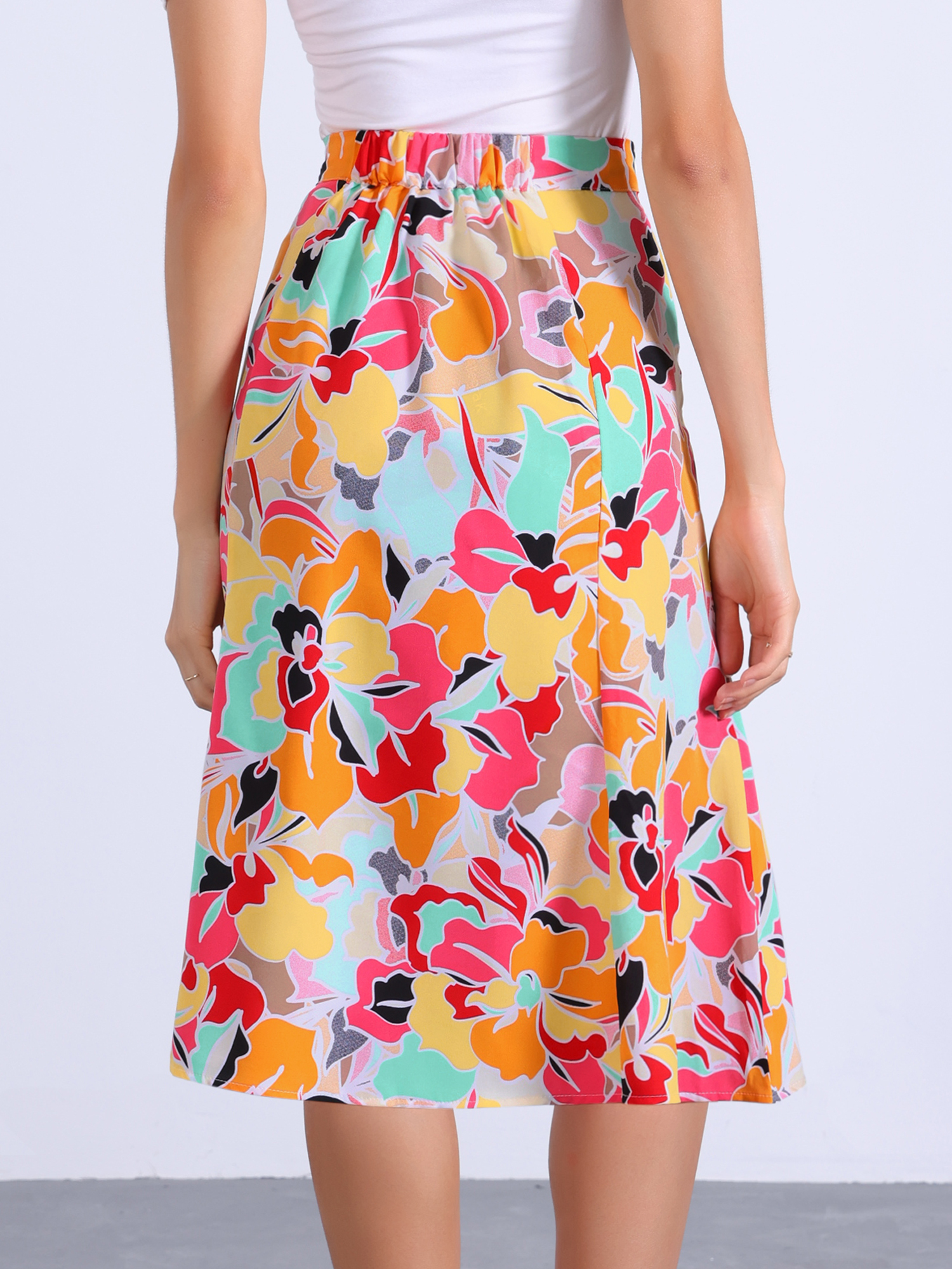 DARING DIVA Women's Floral Midi Peasant Elastic Waist A-Line Skirt M Abstract Floral