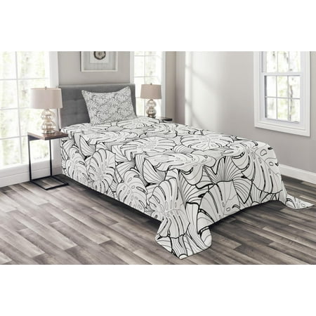 Black And White Bed Spreads Black and White Bedspread Set, Palm Tree Leaves Subtropical Island Foliage Hot Climate Jungle Rainforest, Decorative Quilted Coverlet Set with Pillow Shams Included, Black White, by Ambesonne ()