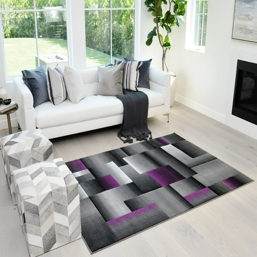 Handcraft Rugs Purple and Gray Abstract Geometric Modern Squares ...