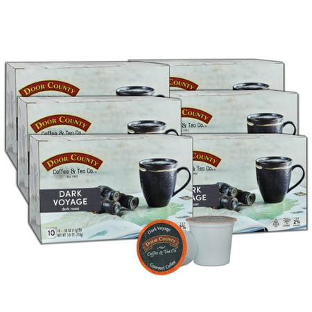 Door County Coffee Dark Voyage Specialty Single-Serve Coffee Pods, Dark Roast, 60 Count (6 Pack, 10 Count Boxes), Compatible with Keurig 2.0 K Cup Brewers