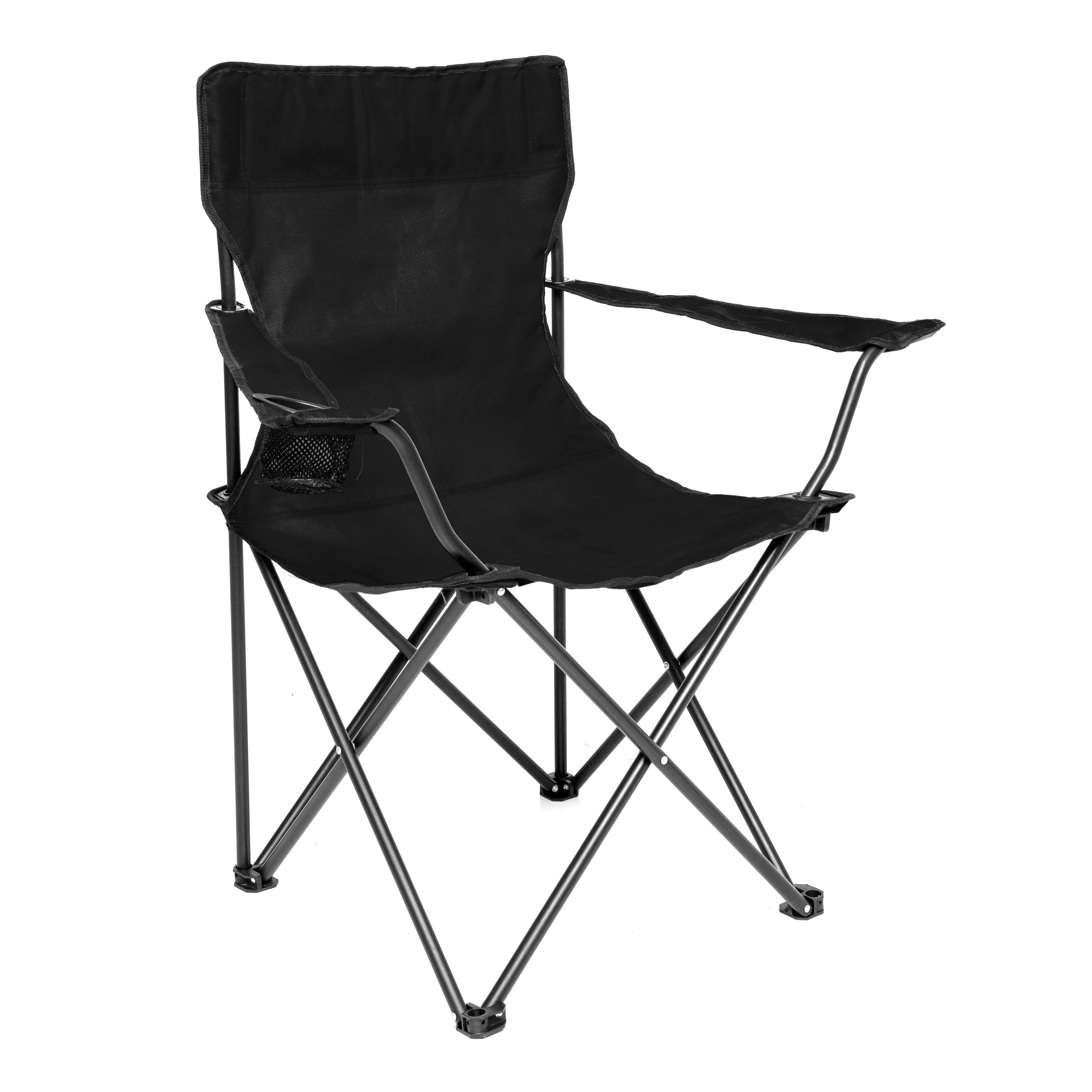 Seina Outdoor Portable Folding Chair with Armrests, Cup Holder and Carrying Bag, Black, Model# SBA-002, Adult