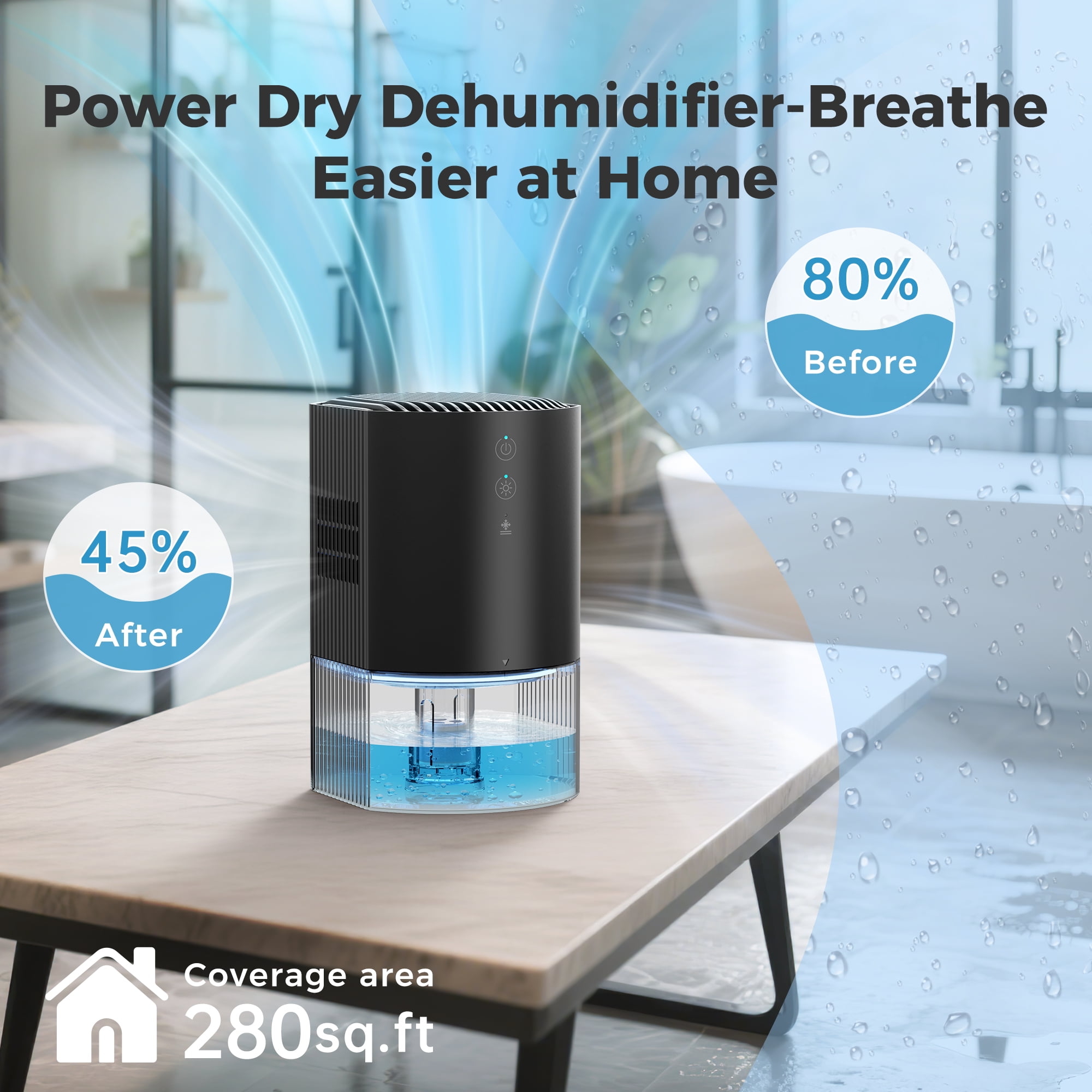 Breezome Small Dehumidifiers for Home, 33oz Dehumidifier for Bedroom with 7 Colors LED Light,Auto Shutoff, Auto Defrost, Ultra-Quiet Energy Saving (280sq. ft)