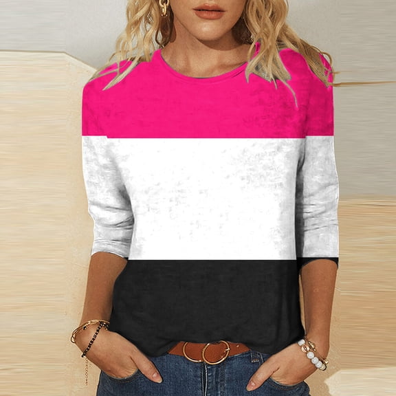 YUNAFFT Womens Tops Clearance, Women's Fashion Printed T-shirt 3/4 Sleeves Blouse Round Neck Casual Tops