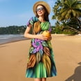 thumbnail image 4 of Easygdp Hippie Style para Vestido Transpirable de Mujer, Vestido Suelto de Manga Corta con Pliegues y Bolsillos para el Verano, 4 of 6