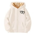 thumbnail image 4 of Glisme Girls Hooded Jacket With Zip Closure Soft Thermal Printed Playful For Cold Weather Cozy Pockets Active Beige Warm Outerwear Size 4-5 Years, 4 of 4