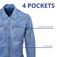 thumbnail image 6 of BLUE WELLFORD SOFT Men's BLue Leather jacket Shirt collar Long sleeves Zipped cuffs Set of cut-outs 2 side pockets 2 zipped chest pockets, 6 of 6