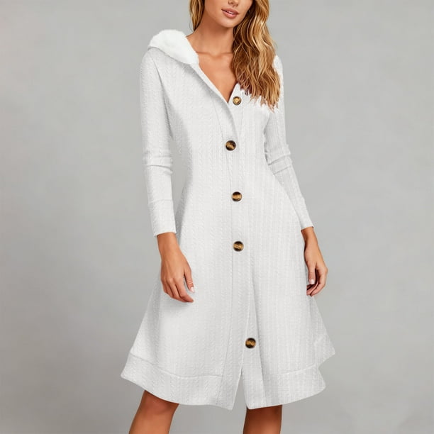 mfyjkho Vestidos casuales para mujer, Vestido informal cómodo de manga larga con capucha y botones para mujer Vestidos de fiesta para mujer xxl