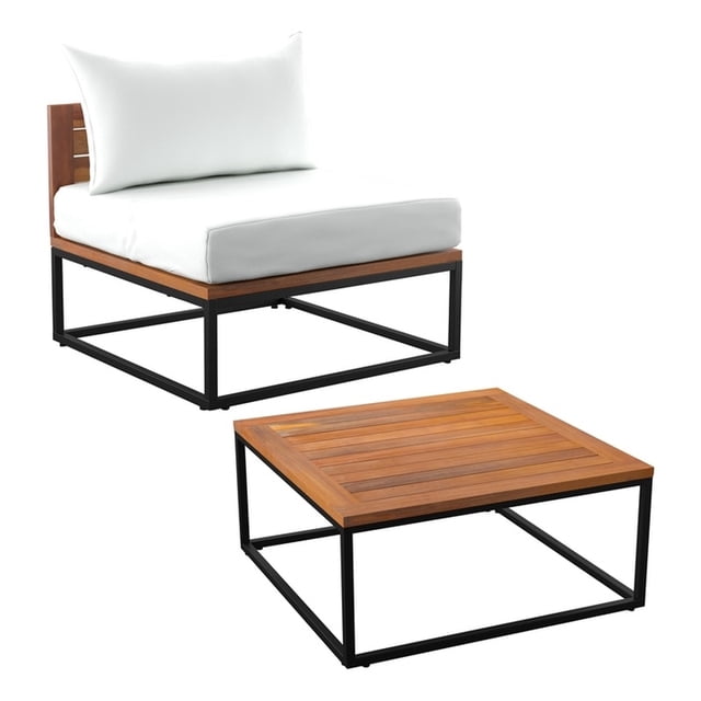 SEI Meubles Taradale Table Basse et Chaise d'Extérieur en Blanc/brun Set de 2