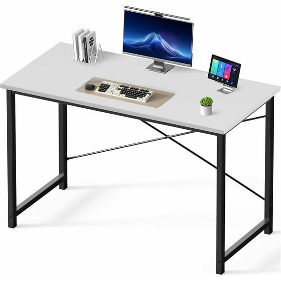 MCQ 47 in Small Computer Desk for Home Office, Modern Study Work Table Simple Style for Bedroom, Writing Desks with X-Shaped Reinforcement, White