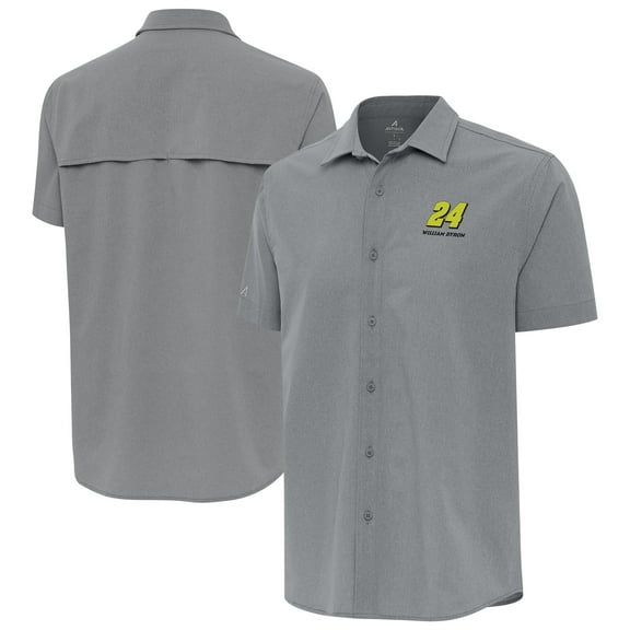 Men's-Antigua  Gray William Byron Activate Woven Short Sleeve Button-Up Shirt