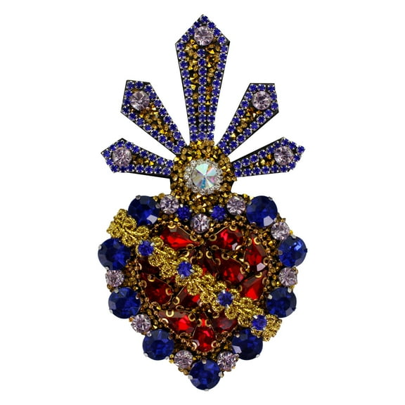 Craft Sacred Heart Patches Purple Crown Heart Patches Applique Sew on Crystal Mexican Heart Patches Decorated 1 piece