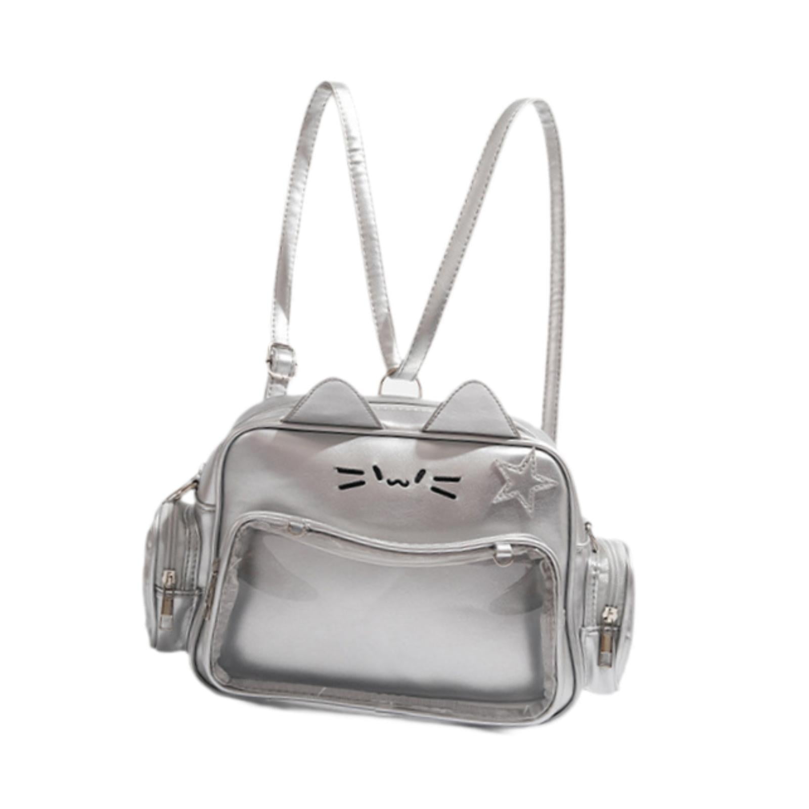 QccHieUs Cat Ita Bag DIY Cute Adjustable Strap Tote Bag PU Leather Women Shoulder Bag for Silver
