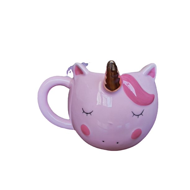 Taza de cerámica con forma de unicornio de 350 ml de capacidad, taza de café rosa