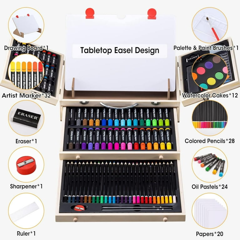 Art Supplies, 127 Piece Deluxe Wooden Art Set with Easel, Painting Supplies  in Portable Case for Painting & Drawing, Professional Art Kits for Teens Adults  Artist and Beginners 