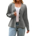 thumbnail image 3 of Womens Tunic Sweater Cardigans Button Up Long Sleeve Knitted Jacket Solid Color Casual Fashion Fall Outwear (2XL, Gray), 3 of 8