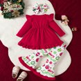 thumbnail image 2 of ZEHJUHAN Toddler Girls' 2-Piece Ruffle Hem Top & Flare Pants Set, Long Sleeve Print Outfit For Spring & Fall Red，2-3Y, 2 of 10