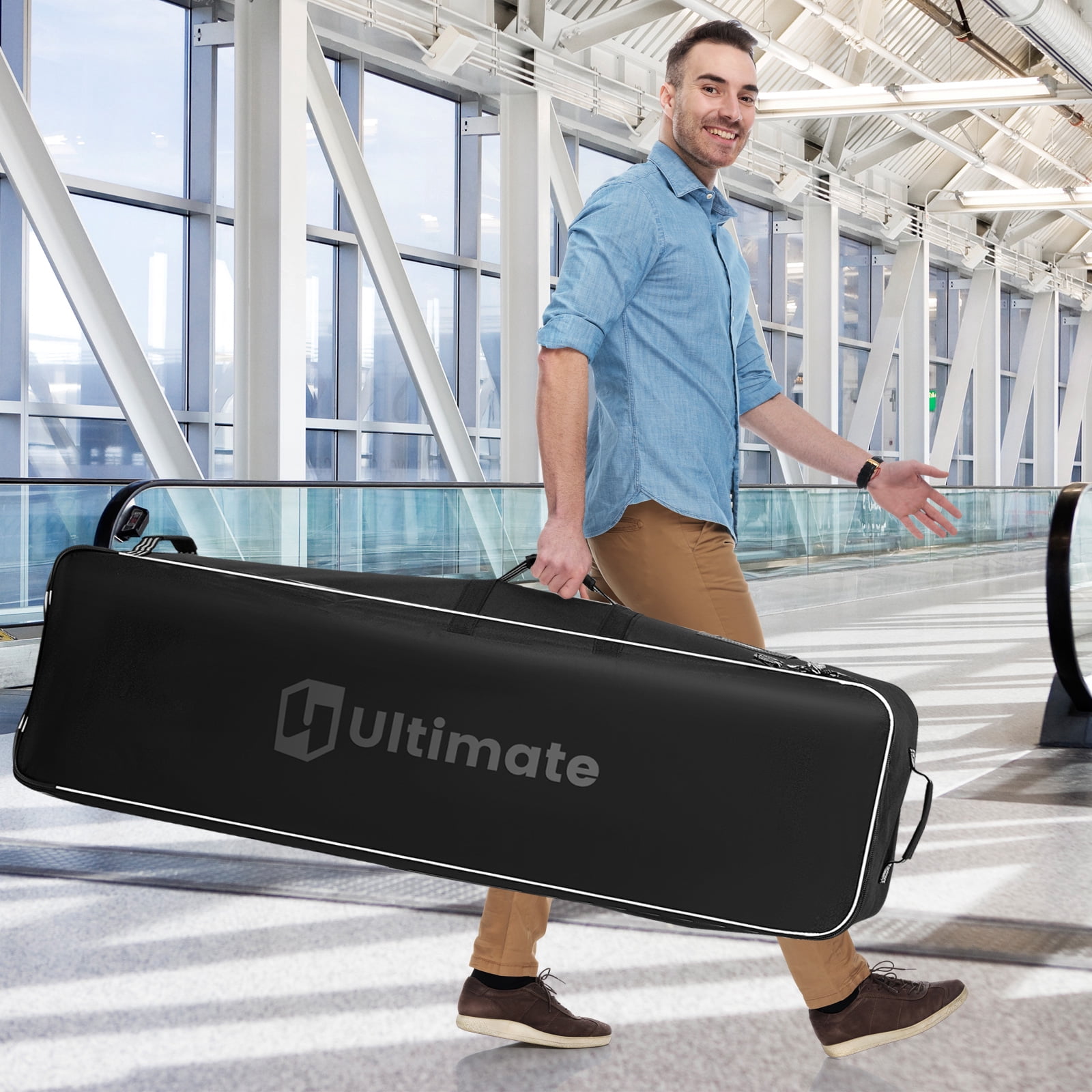 Patiojoy Golf Travel Bag with Wheels Portable Golf Club Travel Bag with 3 Pull Handles Smooth Zipper Name Card Holder