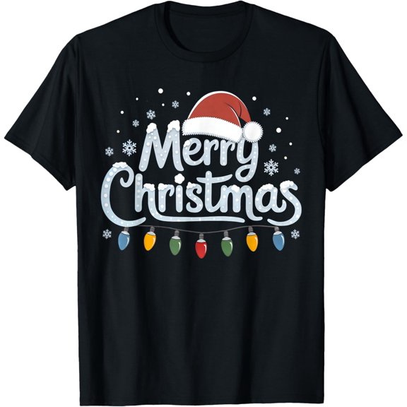 Merry Christmas Lights Red Santa Hat Xmas Family Men Women T-Shirt men and women can wear, black, white, gifts