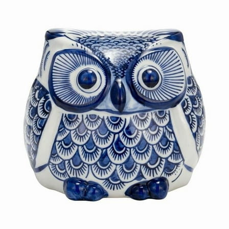 5 in. Ceramic Chinoiserie Owl Figurine, Blue & White