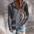 thumbnail image 2 of Rib Knit Long Sleeve Hoodies Women Loose Casual Pure Color Zip Up Drawstring Cardigan Sweater Outwear Coat Blue Grey M, 2 of 6
