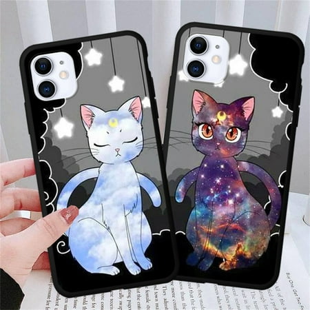 Cute Cartoon Cat Phone Case for iPhone 13 12 11 Pro Max XR X XS 7 8 Plus 6 Plus Fundas Girls Gift Soft Silicone Black Cover Coque