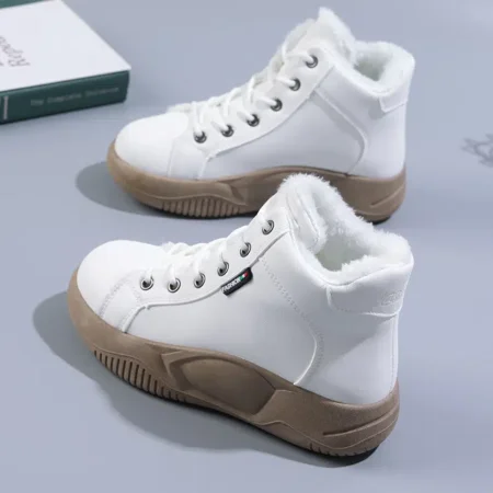 

Women‘s High Top Platform Thermal Lace-Up Combat Boots Fleece Casual Faux Leather Sneaker Women‘s Footwear