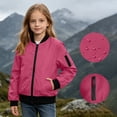 thumbnail image 2 of Kids Zip Bomber Jacket with Pockets, Waterproof Windproof Long Sleeve Outdoor Coat for Boys Girls Ages 5-16 Fall Casual Outerwear Hot Pink 11 Years, 2 of 9