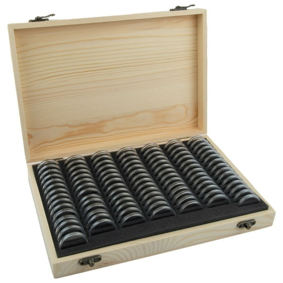 MYG for Wooden Coin Storage Box with Adjustable Compartments - 100 Slots Commemorative Coin Collection Case for Various Sizes 18-46mm Diameter Coins