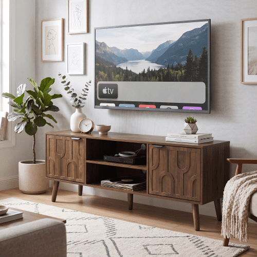 47.2 Inch TV Stand with Storage and Paper Clip Leg Design for Living Room Bedroom, Mid-Century Modern Media Console, Walnut