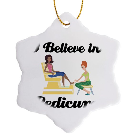 3drose, I Believe in Pedicures, 3 inch Snowflake Porcelain Ornament