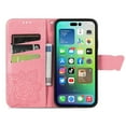 thumbnail image 6 of Wallet Case for iPhone 16 Pro,Women Folio PU Leather Case Wrist Strap Card Slots Holder Purse Embossed Butterfly Flower Stand Magnetic Closure Flip Full-Body Protective Case,Pink, 6 of 9