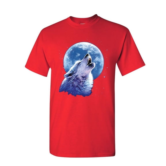 Tee Hunt Call of The Wild T-Shirt Lone Wolf Howling Moon Wildlife Men's Novelty Shirt, Red, 4X-Large