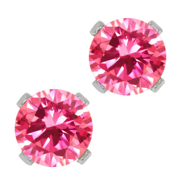 Gem Stone King 925 Sterling Silver Pink Zirconia Stud Earrings for Women Men (1.70 Cttw, Round 6MM)