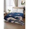 thumbnail image 3 of King Size Flat Sheet Only, Coastal Wave Soft Brushed Microfiber Bed Sheets, Japanese Style Ocean Fish Blue Hotel Quality Breathable Bedding Top Sheet, Easy Care, 105"x98", 3 of 9