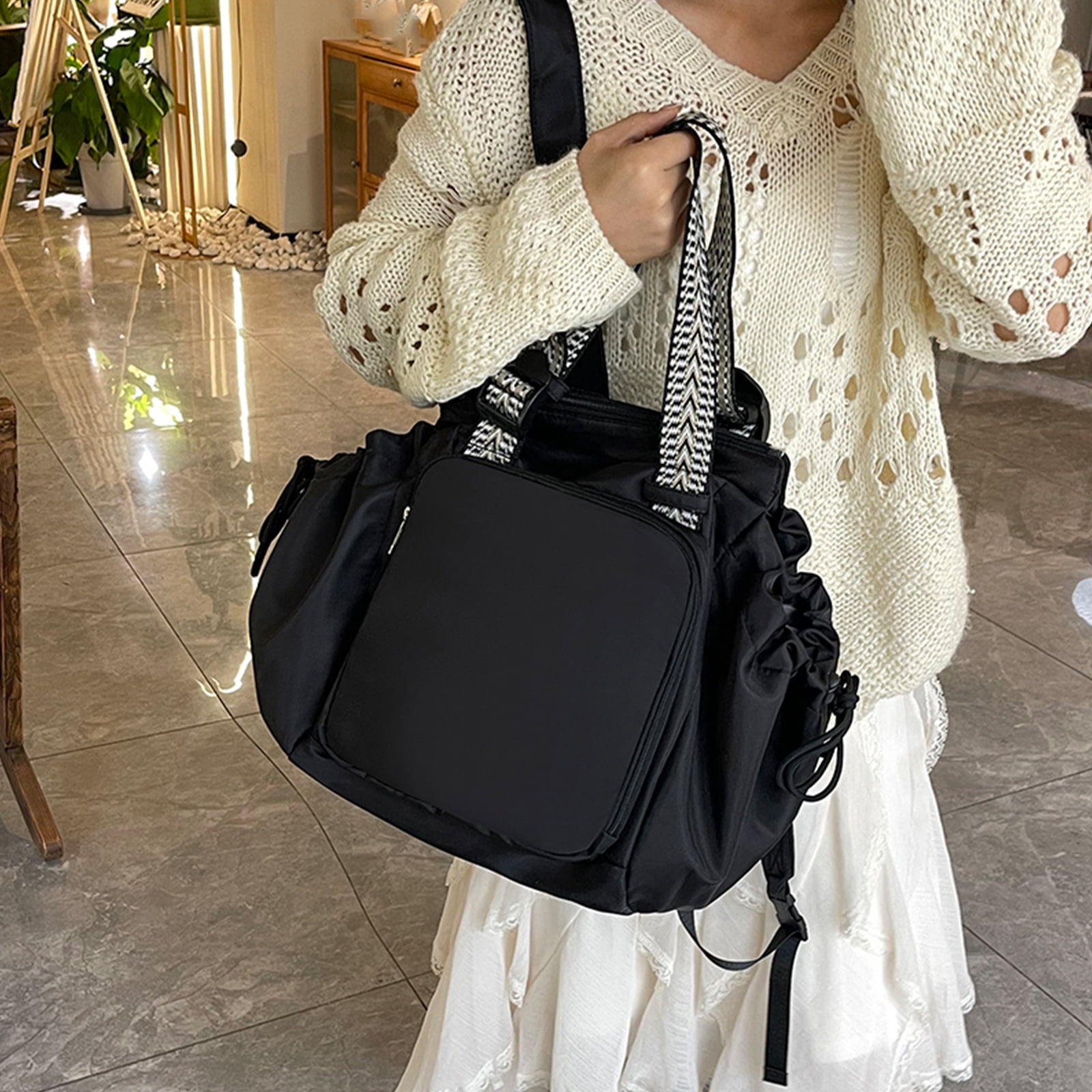 HUISZJ Diaper Bag Tote, Nylon Large Capacity Diaper Bag, Multifunctional Reusable Backpack for Work Travel Outdoor (Black)