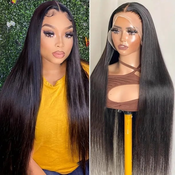 Peluca de Moda Africana de Encaje Frontal 13 X 4 Cabello Largo y Liso Fibra Química