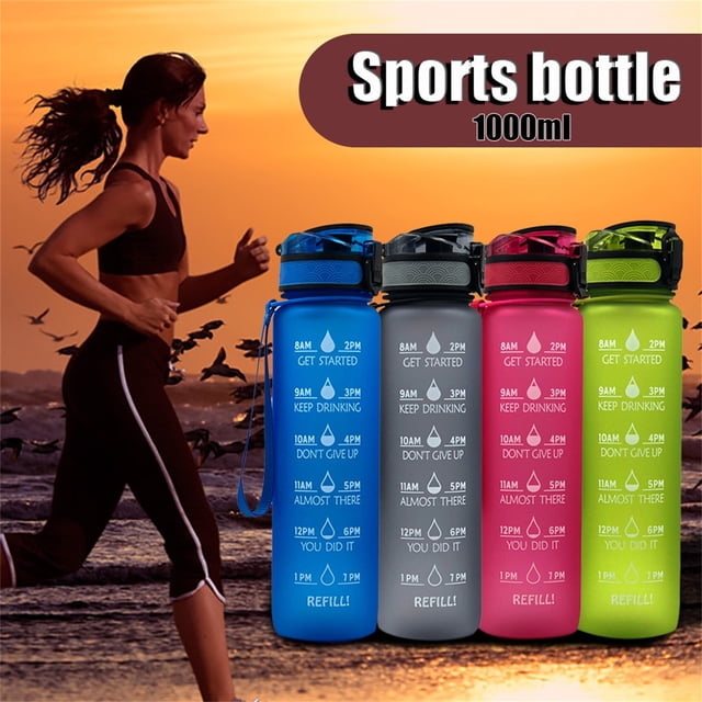 Botella motivacional de agua de 7 días con marcador de tiempo - Botella deportiva de plástico sin BPA de 1000 ml con paja y mango - Garrafa de agua para gimnasio y oficina a prueba de fugas