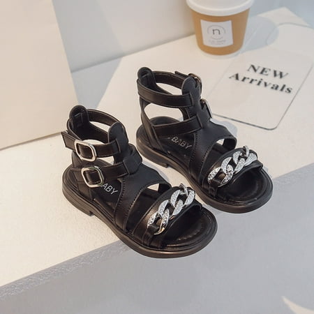 

Girls Sandals Kids GLADIATOR Solid Color Versatile Open-toe Hook & Loop Hollow Summer New Children Casual Shoes 2023 Simple PU